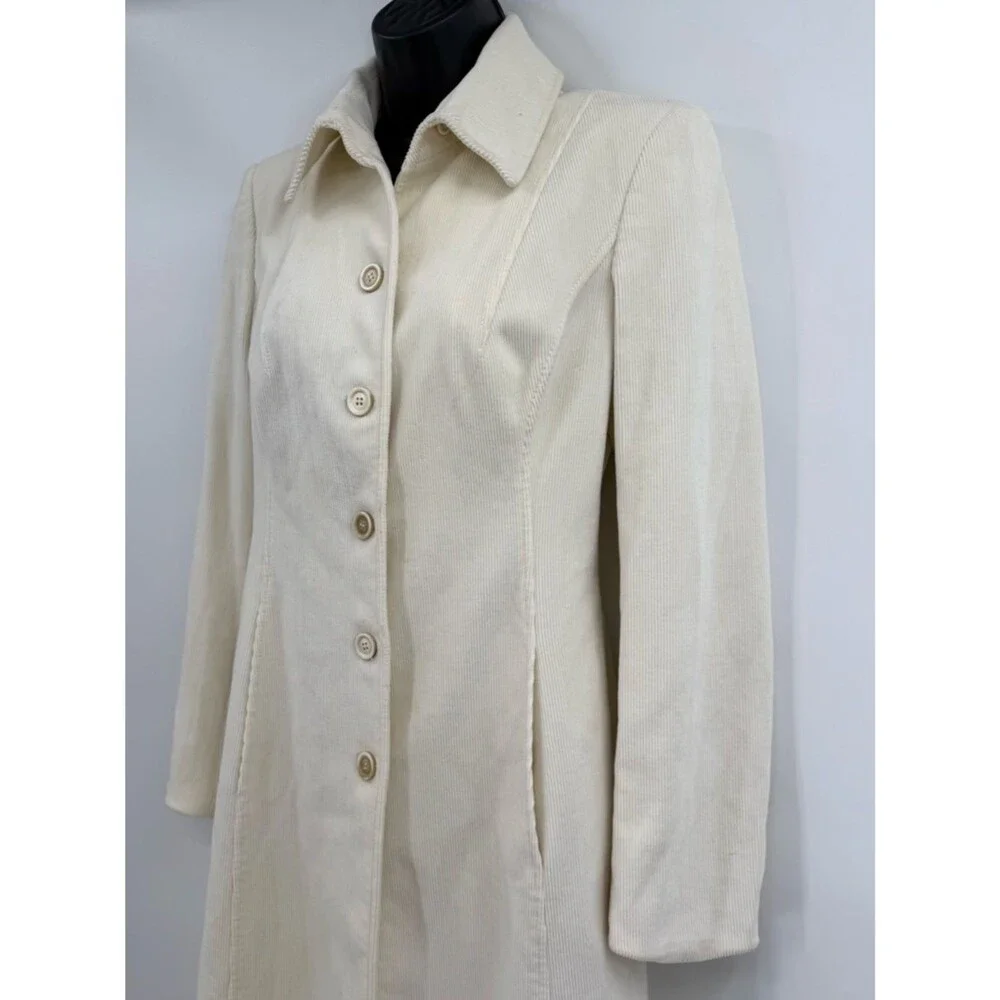Piazza Sempione Corduroy A-Line Button Front Coat | Cream | IT 38 / XS